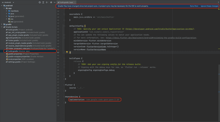 Screenshot of Android Studio showing dependency installation