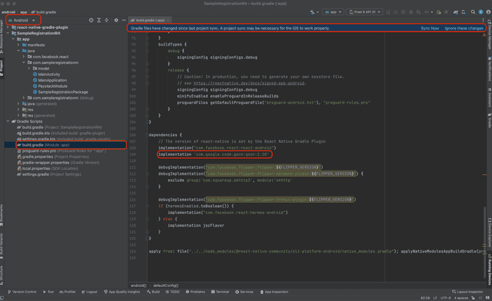 Screenshot of Android Studio showing dependency installation