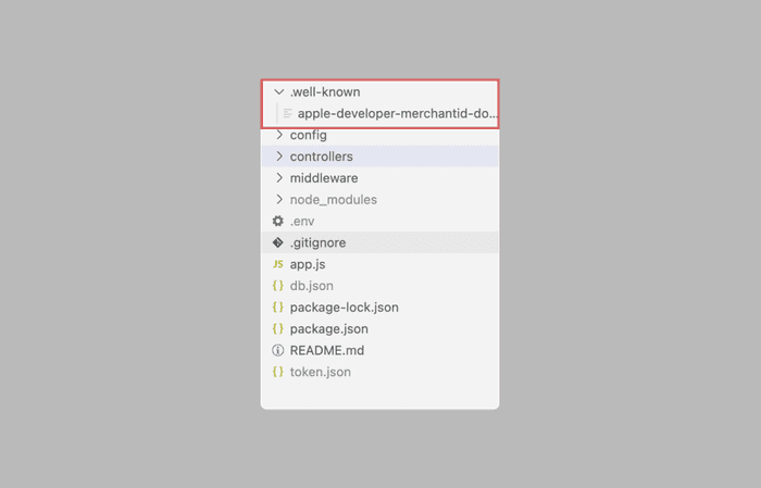 Image of an application folder showing the well known folder used to host the domain verification file